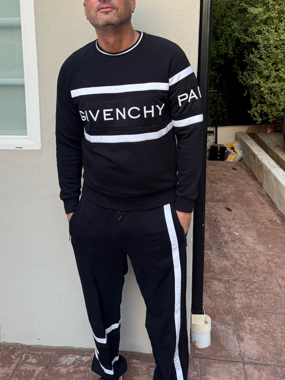 Givenchy Black Sweatsuit with White Logo Stripes
